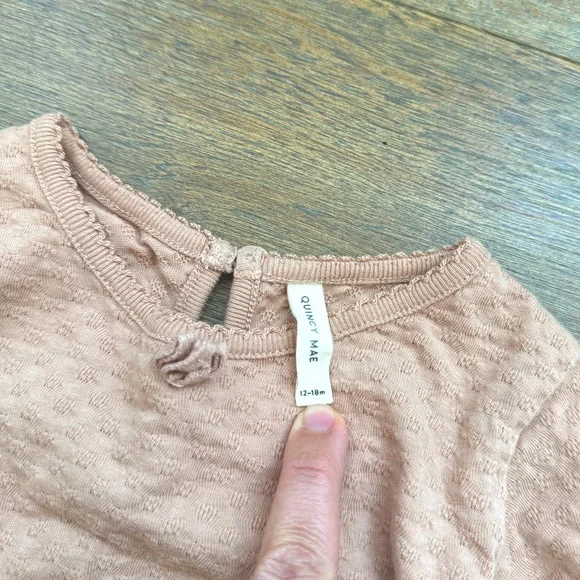 Quincy Mae Pointelle Long Sleeve Set in Blush Pink | size 12-18M - Picture 3 of 5